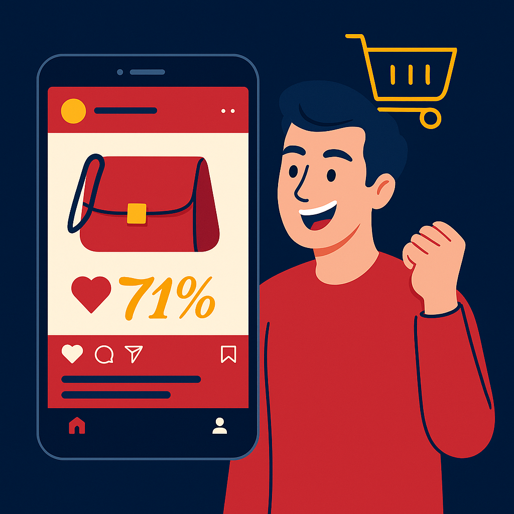 Estrategia de agencia social media que convierte interacciones en ventas Cliente feliz interactuando con publicación de producto en redes sociales, ejemplo de estrategia de agencia social media en Barcelona.